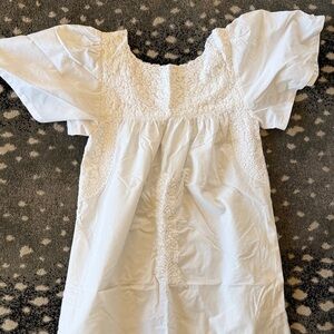 Mi Golondrina White Floral Embroidered Midi Dress